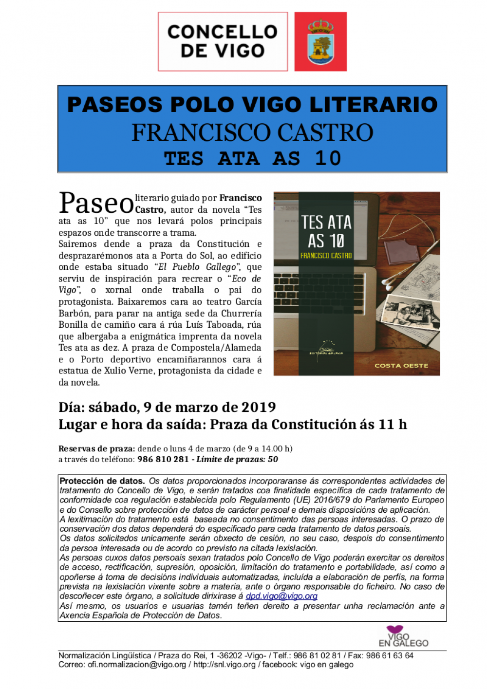 Paseos polo Vigo Literario, Francisco Castro "Tes ata as 10" (9 marzo 2019)