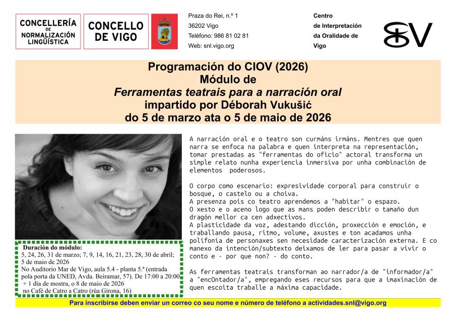 Módulo de ferramentas teatrais para a narración oral (do 5 de marzo ao 5 de maio de 2026)