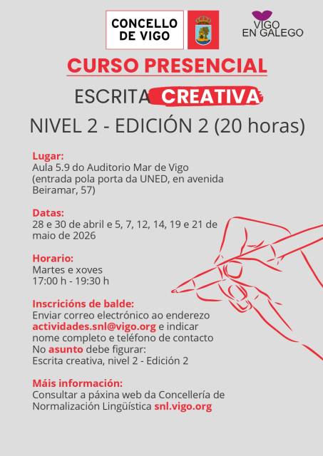 Curso de escrita creativa nivel 2 (abril-maio 2026)